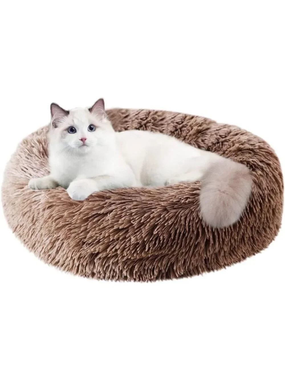 Calming Donut Dog Bed Anti-Anxiety Self Warming Cozy Soft Plush Round 20x20x8
